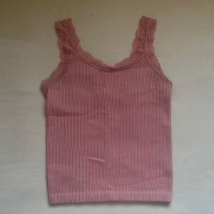 Forever 21 Pink Ribbed Camisole with Lace Trim